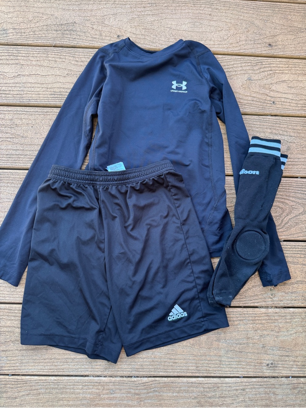 Black kids Long Sleeve Top with Black  Shorts and black shin guards